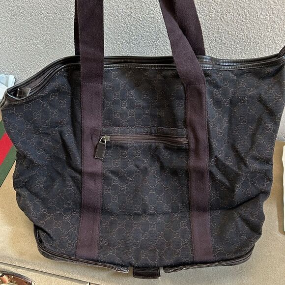 Gucci Black/Brown Collapsible Folding Travel Tote Bag Purse impeccable - Picture 14 of 17